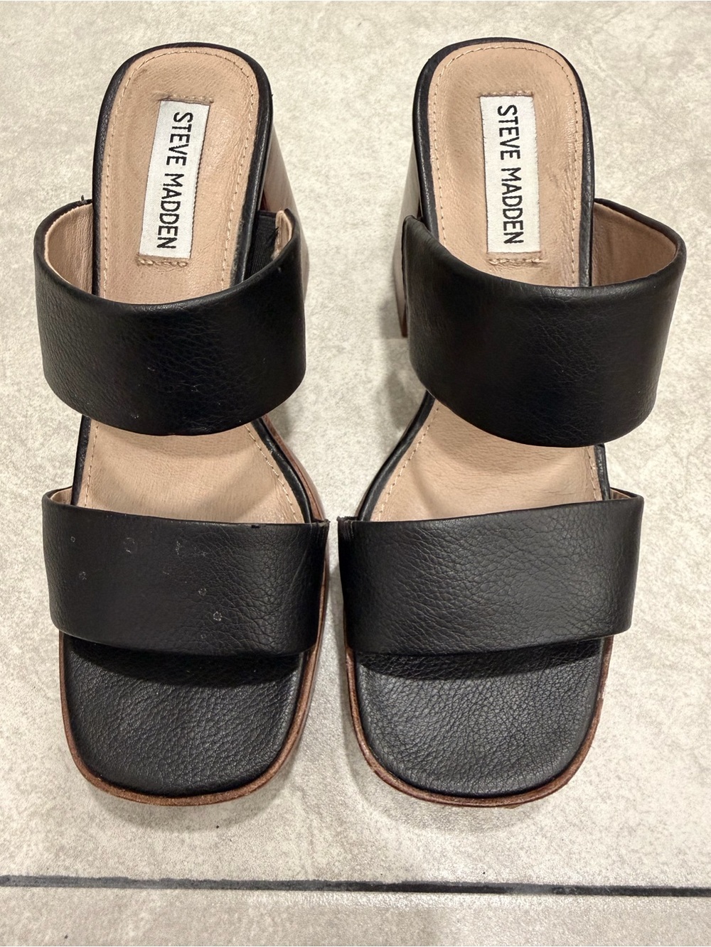 Steve Madden Black Double Strap Block Heel Slides